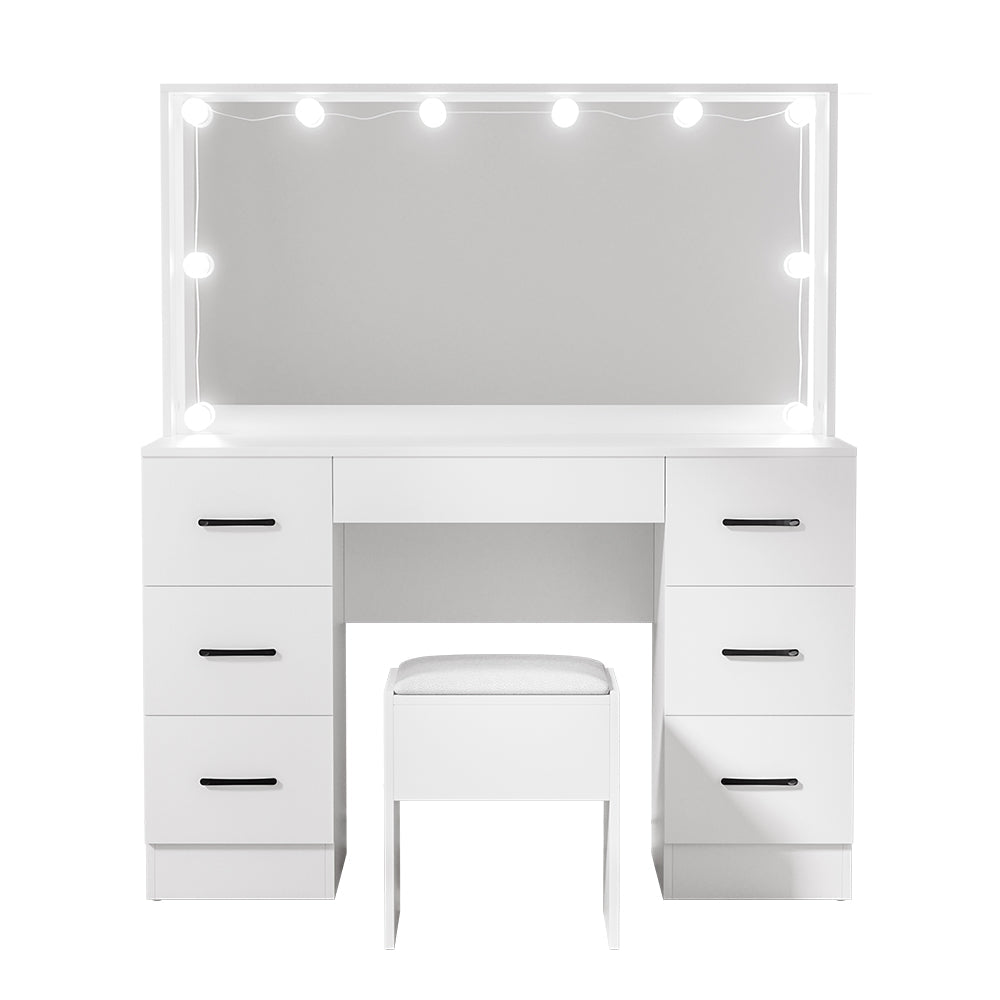 NNEDSZ Artiss Dressing Table Set Stool 10 Led Bulbs White Debbie