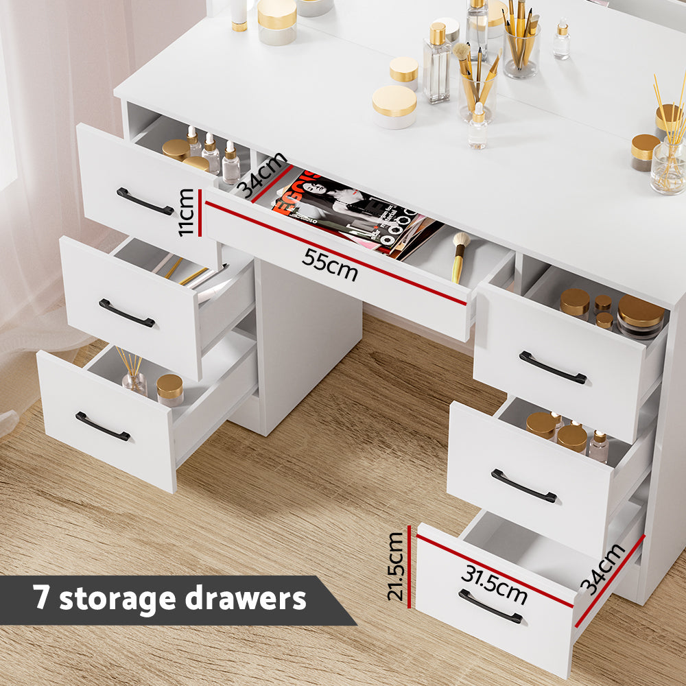 NNEDSZ Artiss Dressing Table Set Stool 10 Led Bulbs White Debbie