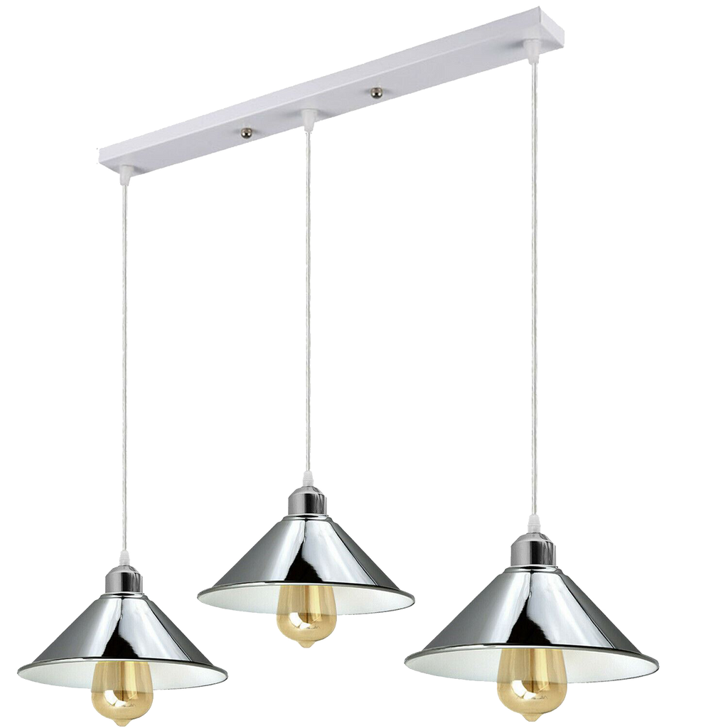 Modern Industrial Chrome 3 Way Ceiling Pendant Light Metal Cone Shape Shade Indoor Hanging Light~1183