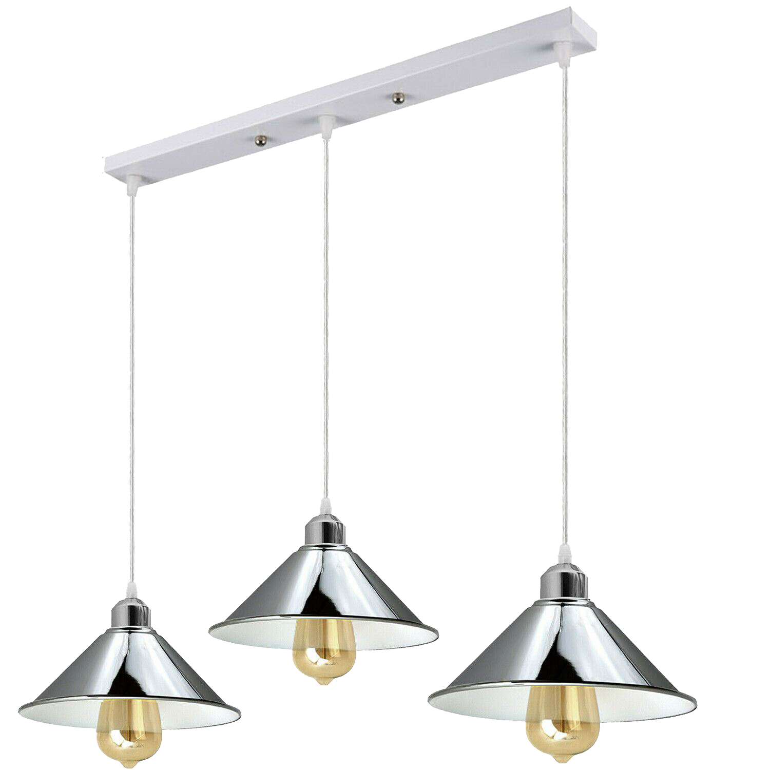Modern Industrial Chrome 3 Way Ceiling Pendant Light Metal Cone Shape Shade Indoor Hanging Light~1183