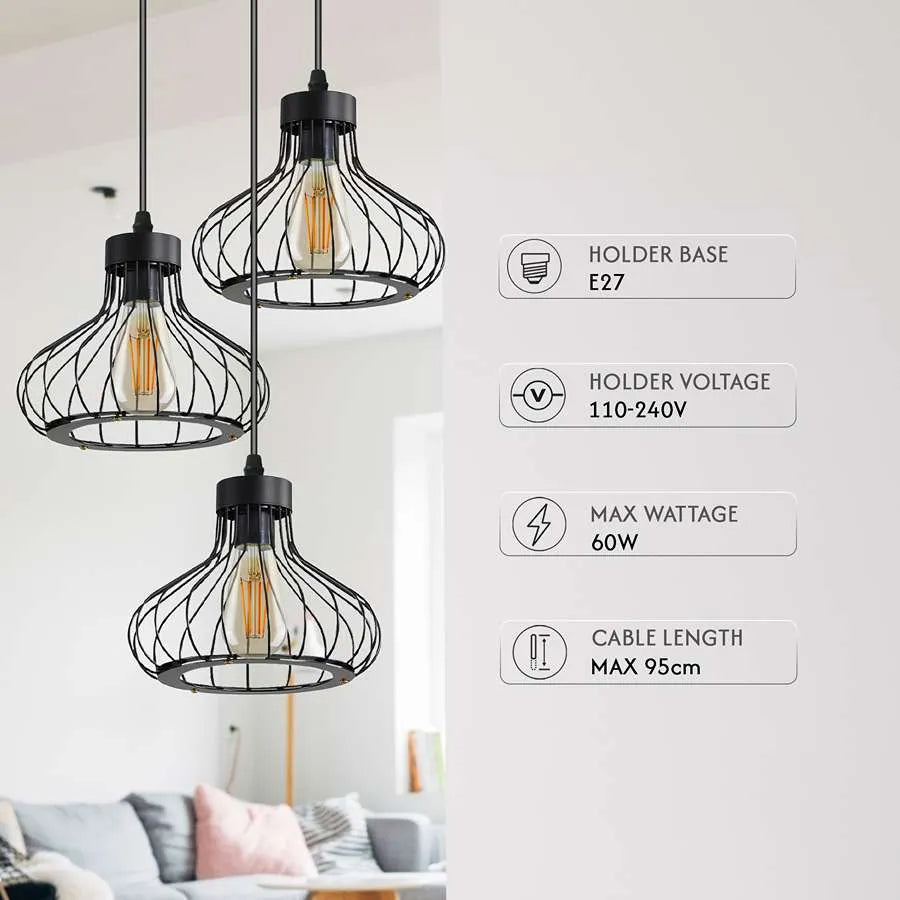 Cage 3 Light Island Black Pendant Beautiful Design ~ 5140
