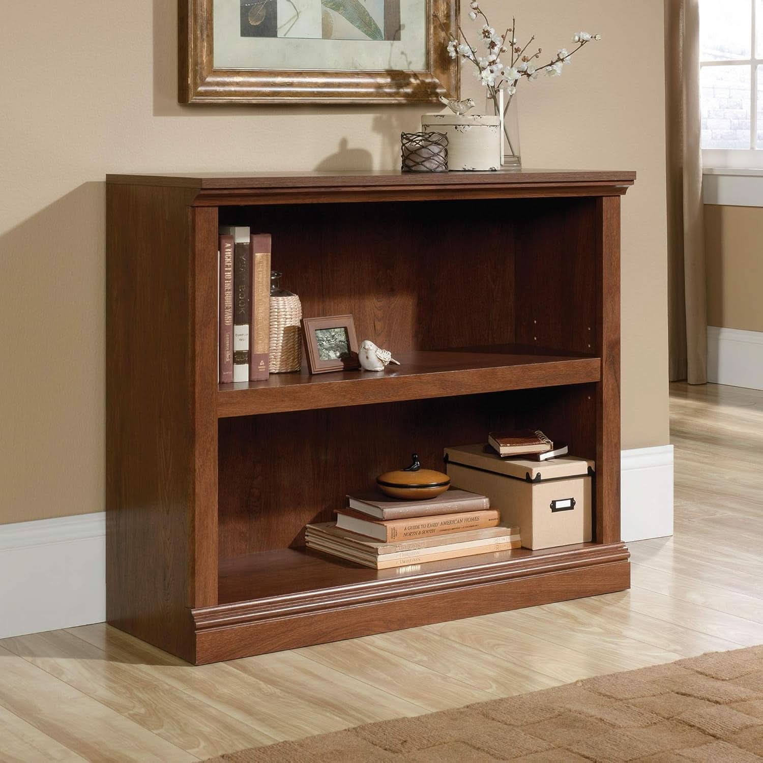 Two Tier Wooden Bookcase With Adjustable Shelf In Oiled Oak For Home Office And Living Room-1