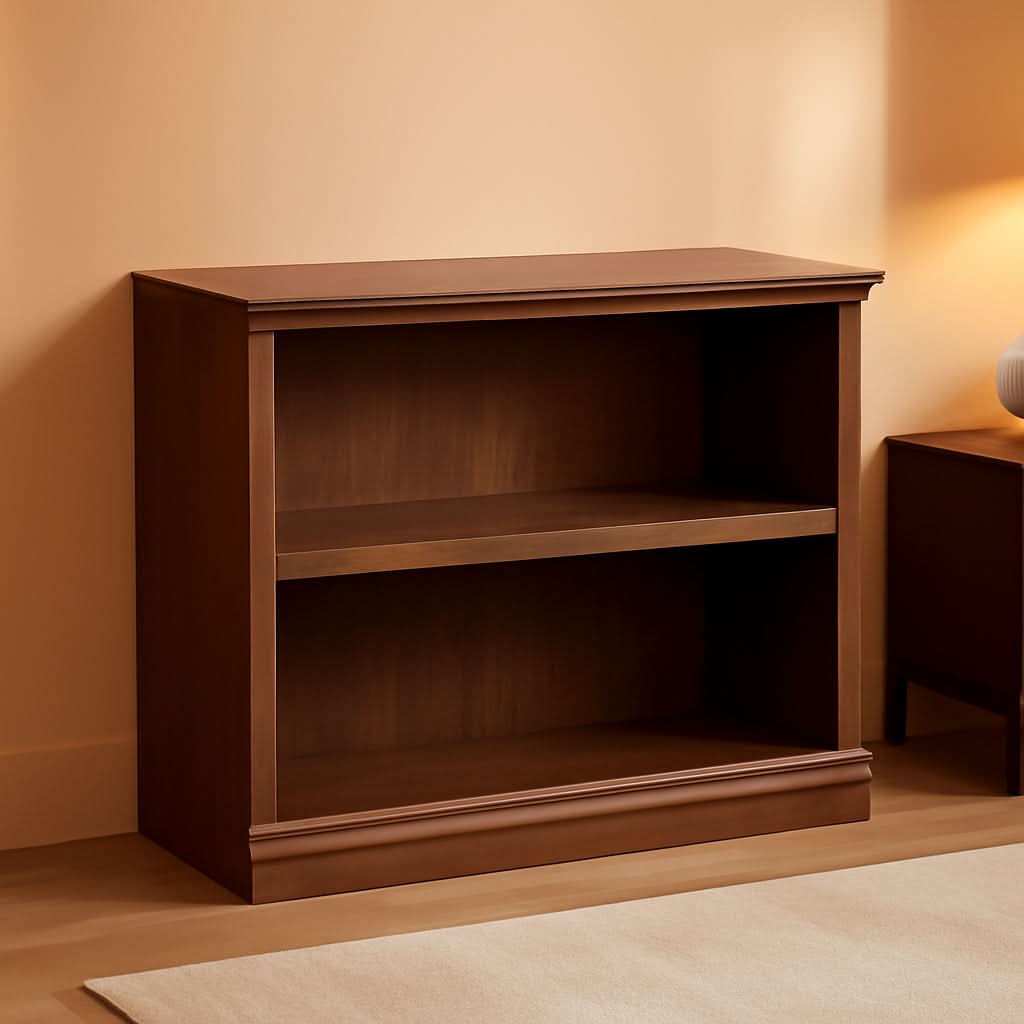 Two Tier Wooden Bookcase With Adjustable Shelf In Oiled Oak For Home Office And Living Room-0