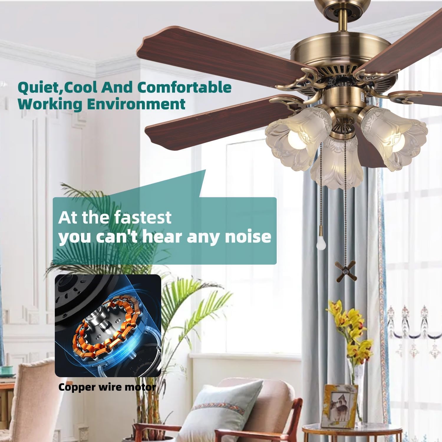 42 Inch Indoor Ceiling Fan With Three In tegrated LED Bulbs