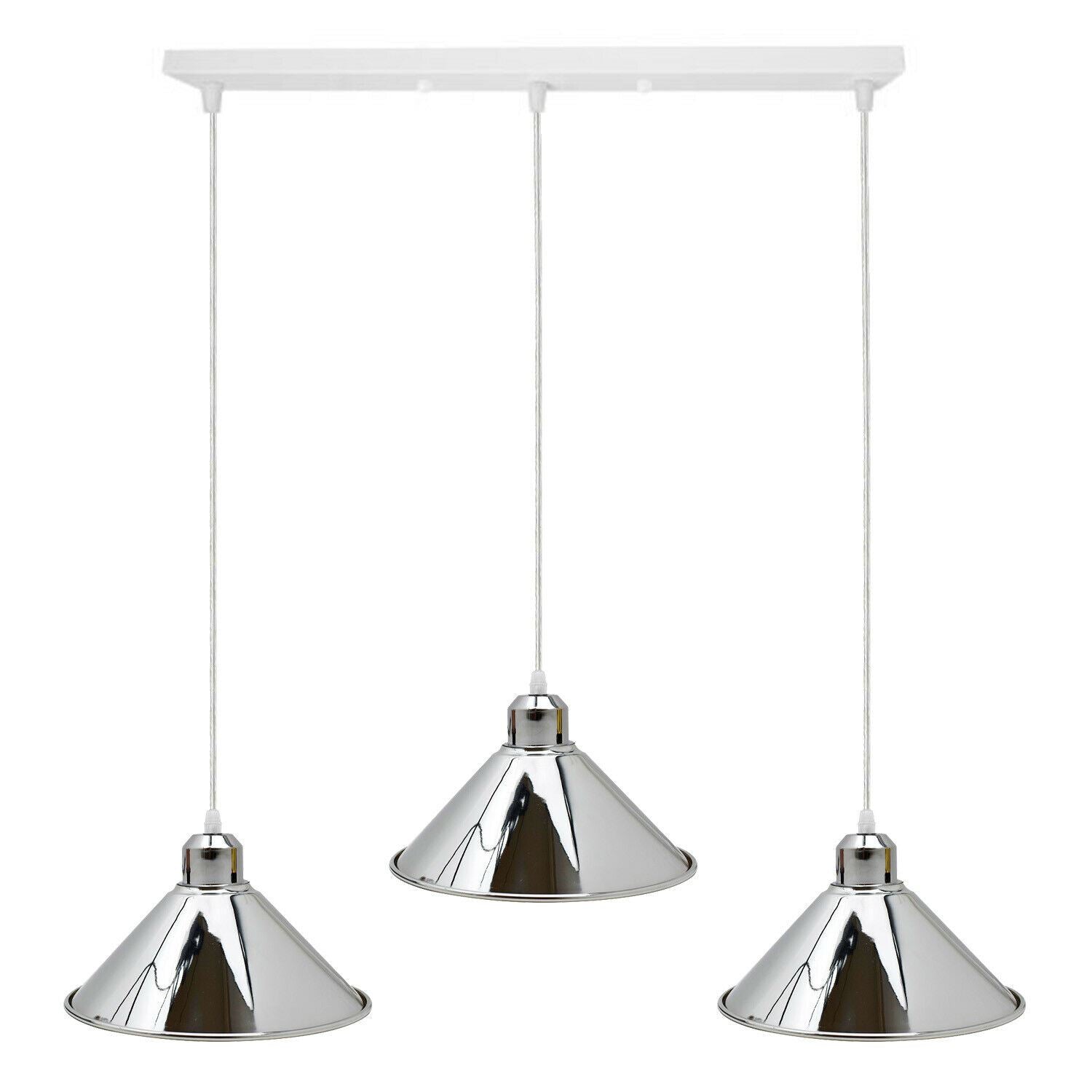 Modern Industrial Chrome 3 Way Ceiling Pendant Light Metal Cone Shape Shade Indoor Hanging Light~1183