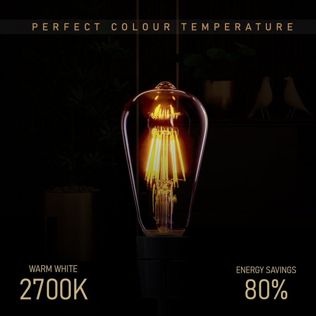 8W 10-Pack E27 LED Edison Bulbs – Dimmable Vintage Amber Glass ~4174