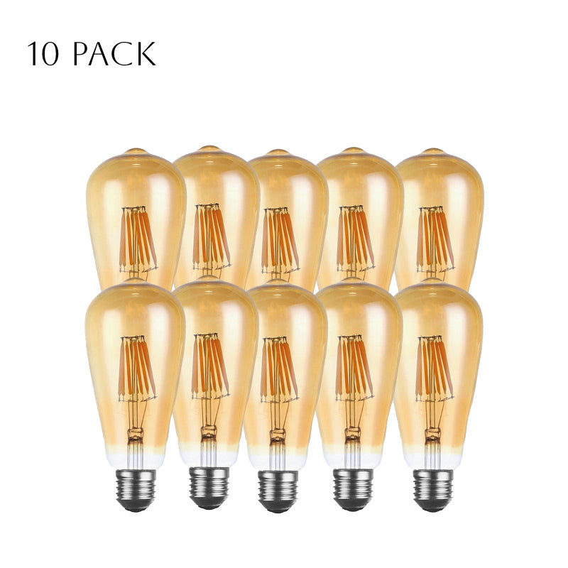8W 10-Pack E27 LED Edison Bulbs – Dimmable Vintage Amber Glass ~4174