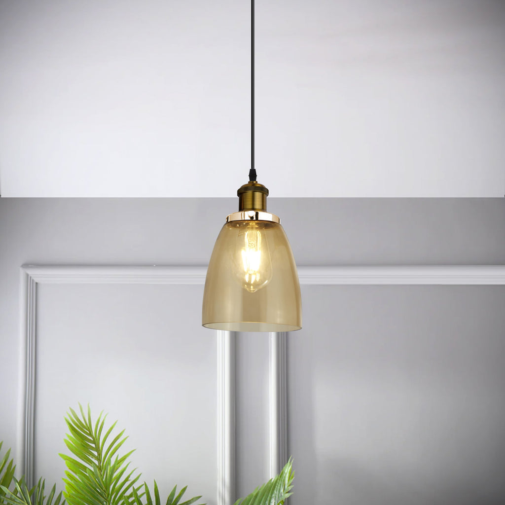 Vintage Retro Style Amber Glass Ceiling Pendant Light Lampshade~2181